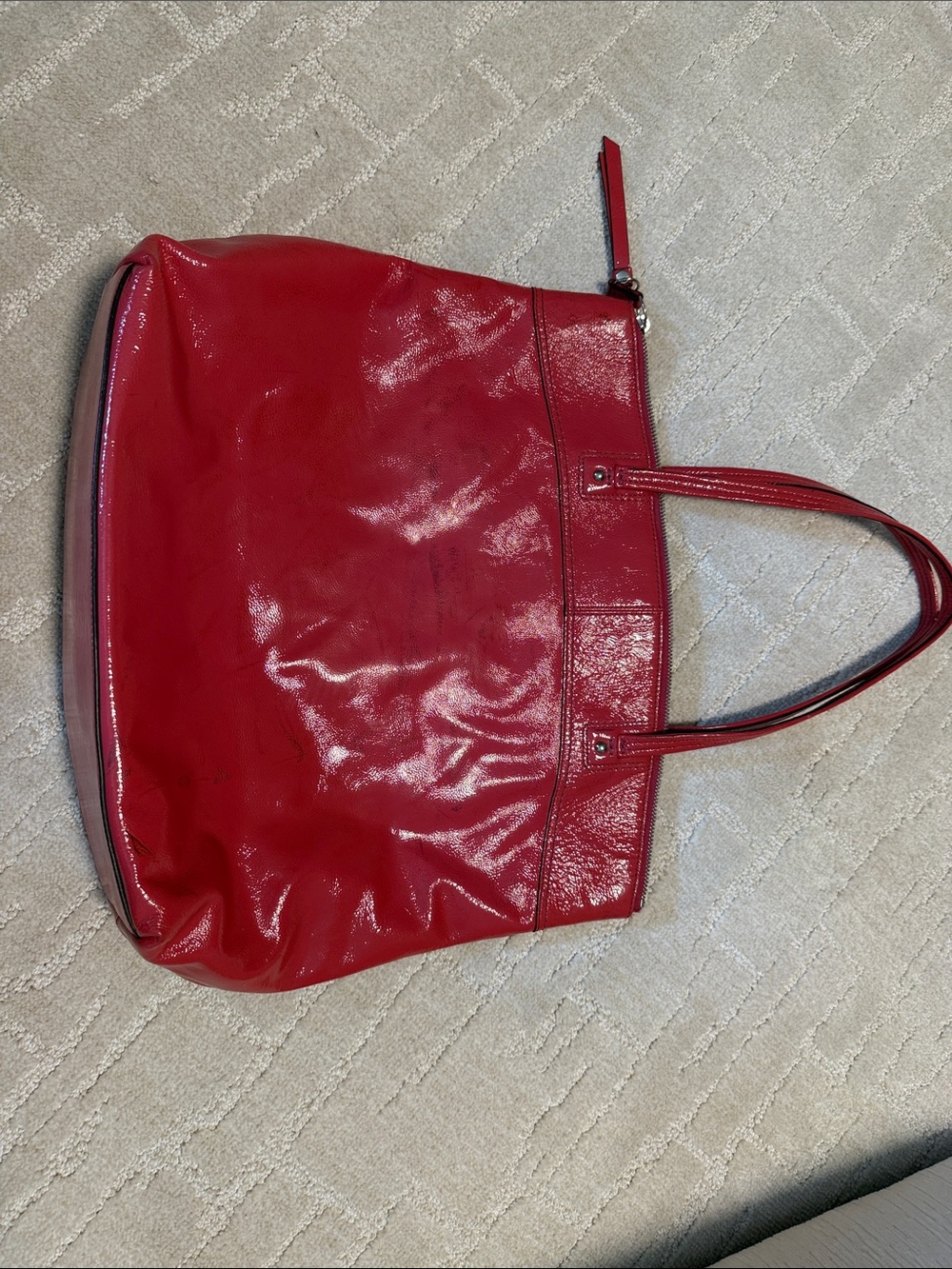 Coach Red Patent Leather Tote with Embossed Signature Circle - Picture 2 of 13